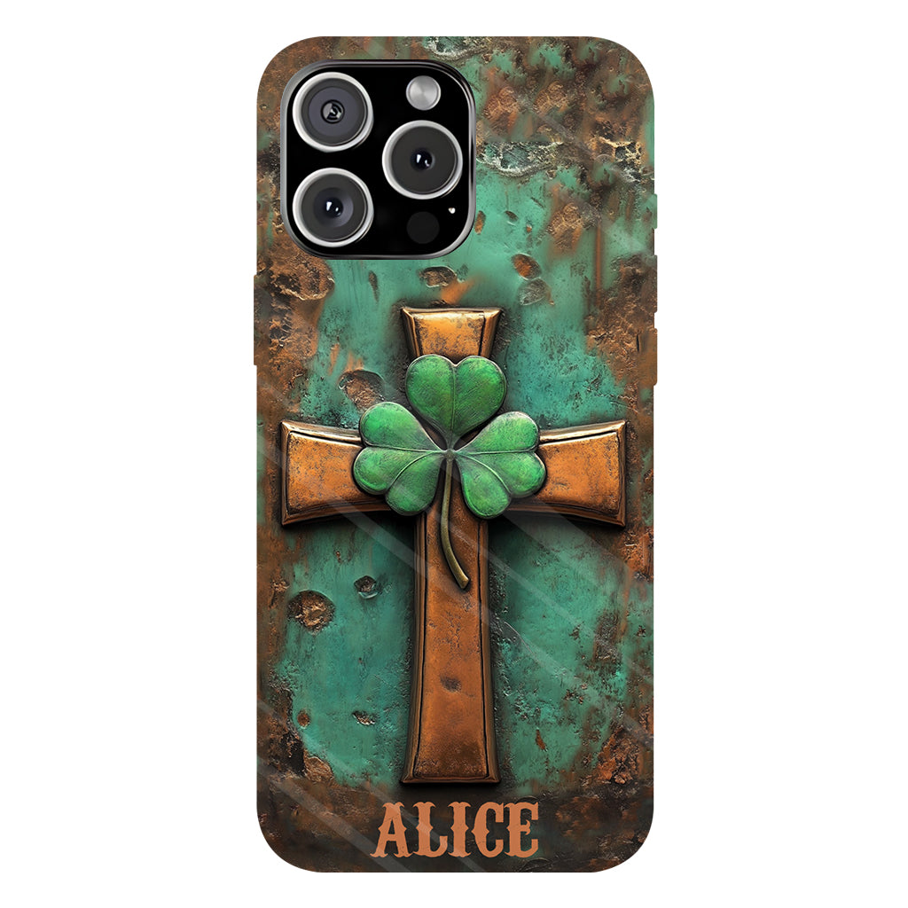 Coque de téléphone vintage avec croix irlandaise et impression intégrale personnalisée pour la Saint-Patrick
