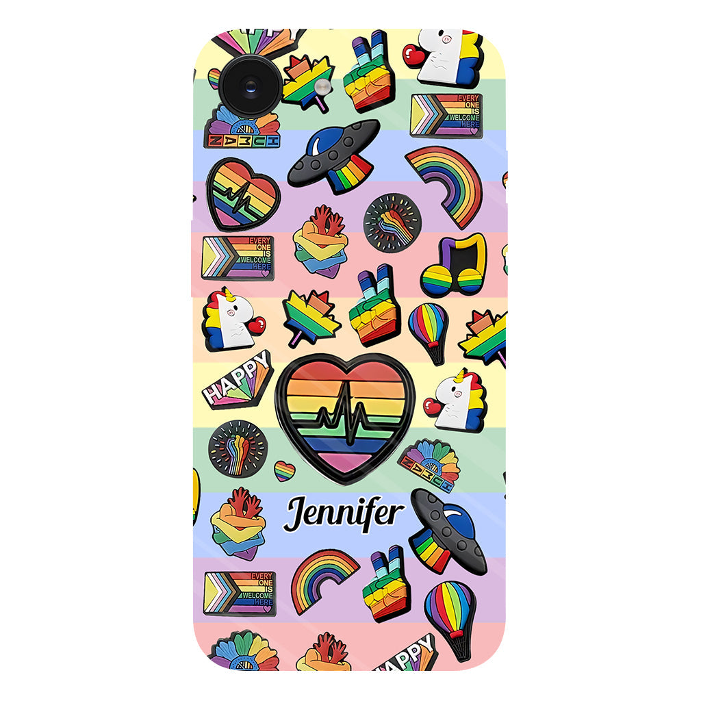 Coque de téléphone et support pour téléphone personnalisés « Arc-en-ciel de la fierté » avec impression intégrale, en soutien à la communauté LGBT.