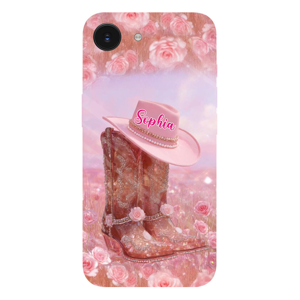 Florales Cowgirl-Motiv – Personalisierte Handyhülle und Handygriff mit Cowgirl-Vollbilddruck