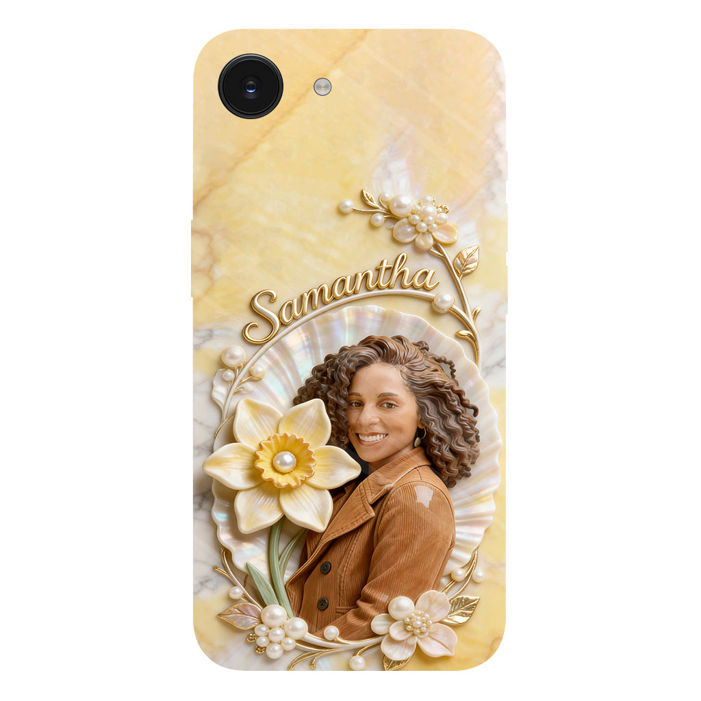 Coque de téléphone personnalisée avec photo et fleur de naissance - Impression intégrale « Amour de soi »