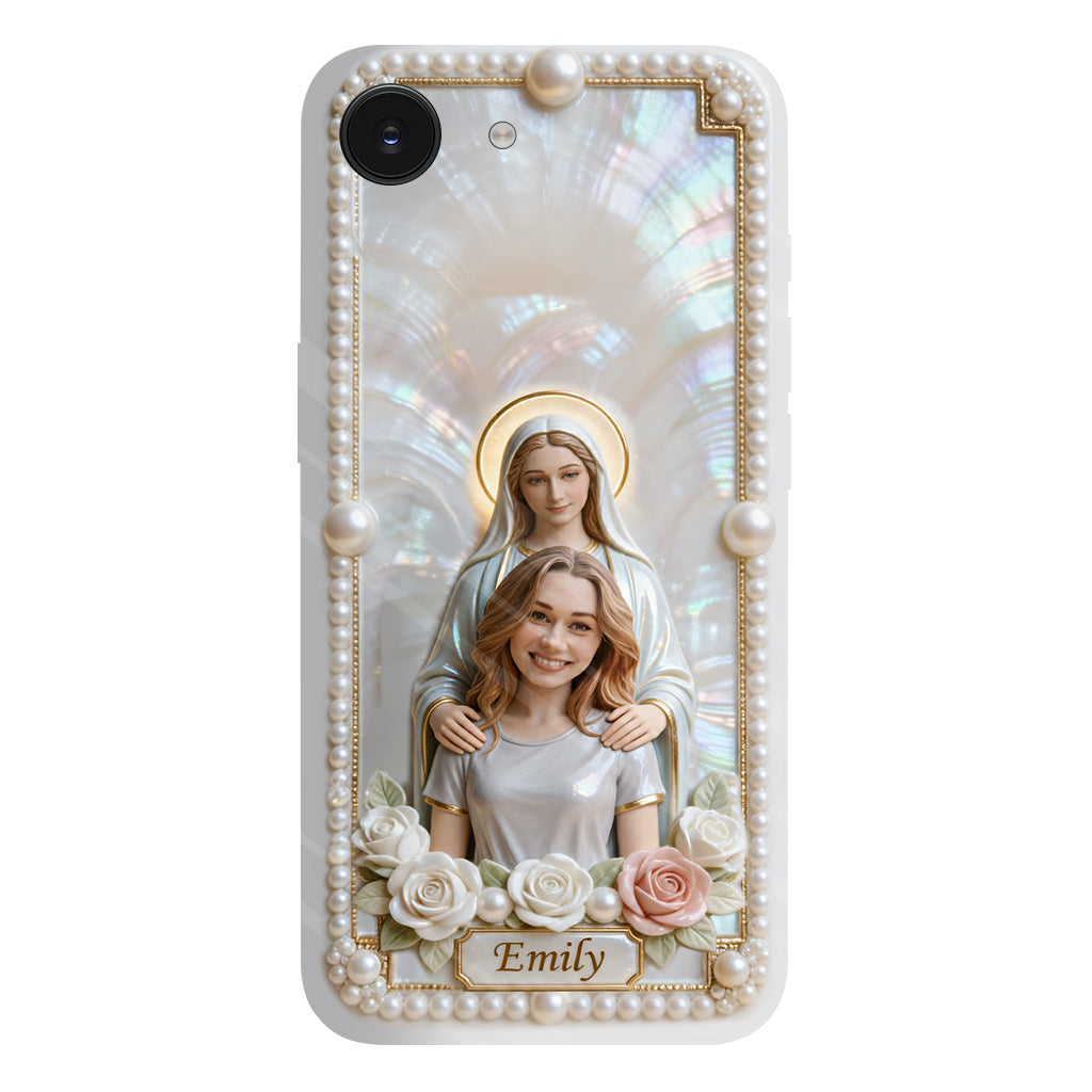 Blessed Virgin Mary Custom From Photo - Pearl & Roses - Personalized Christian Full Print Phone Case
