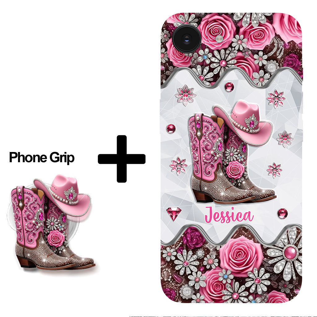 Bottes de cowgirl - Coque de téléphone personnalisée avec imprimé intégral cowgirl et support pour téléphone