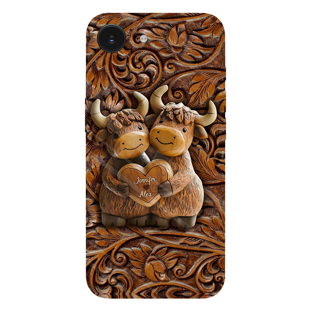 Couple de vaches des Highlands mignon - Coque de téléphone personnalisée avec imprimé intégral de vaches des Highlands