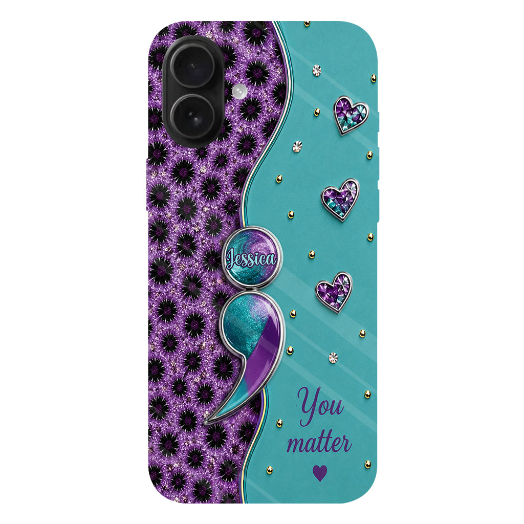 You Matter Teal Purple Semicolon - Personalized Suicide Prevention Full Print Phone Case
