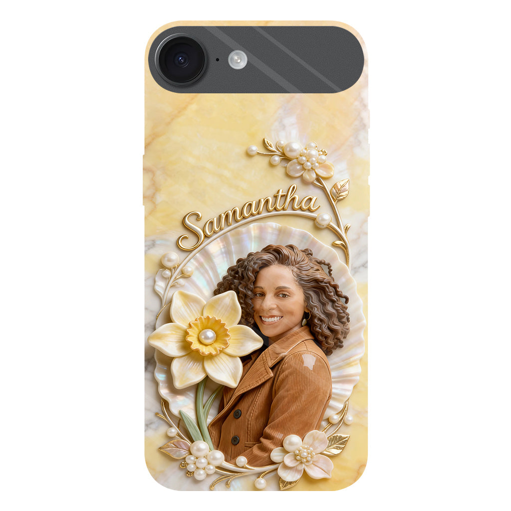 Coque de téléphone personnalisée avec photo et fleur de naissance - Impression intégrale « Amour de soi »