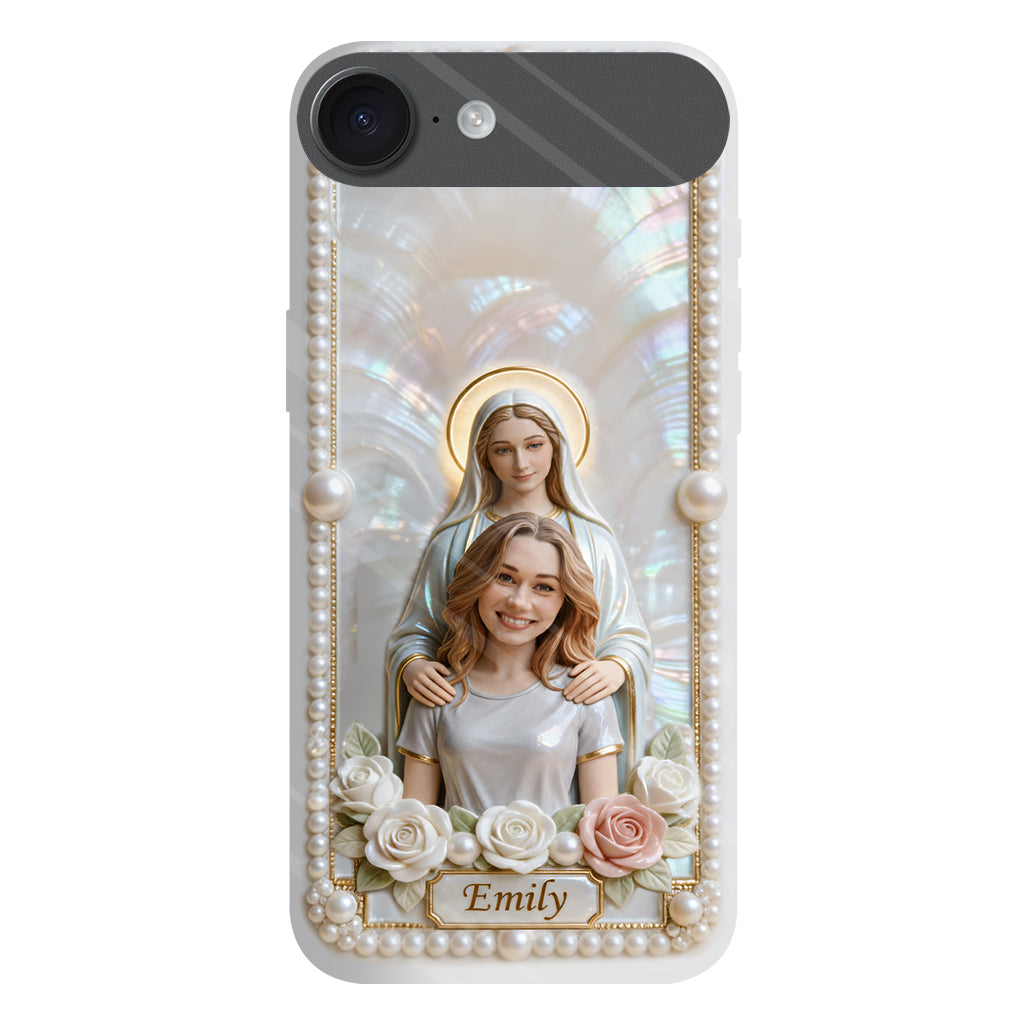 Blessed Virgin Mary Custom From Photo - Pearl & Roses - Personalized Christian Full Print Phone Case