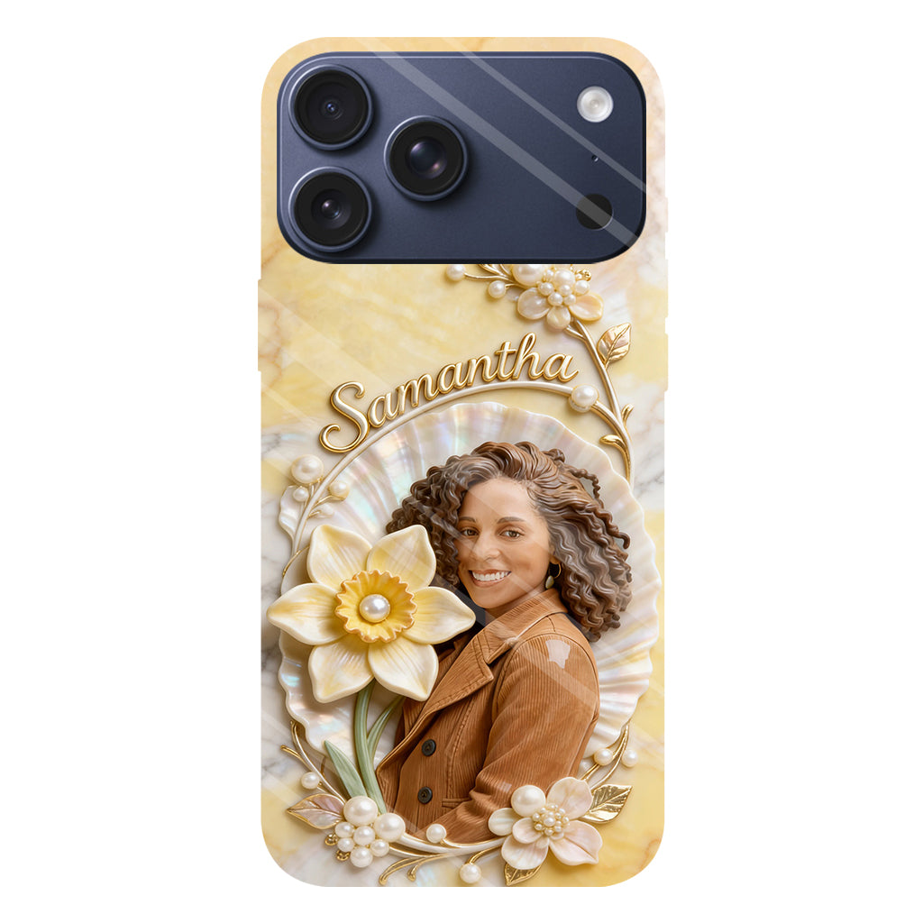Coque de téléphone personnalisée avec photo et fleur de naissance - Impression intégrale « Amour de soi »