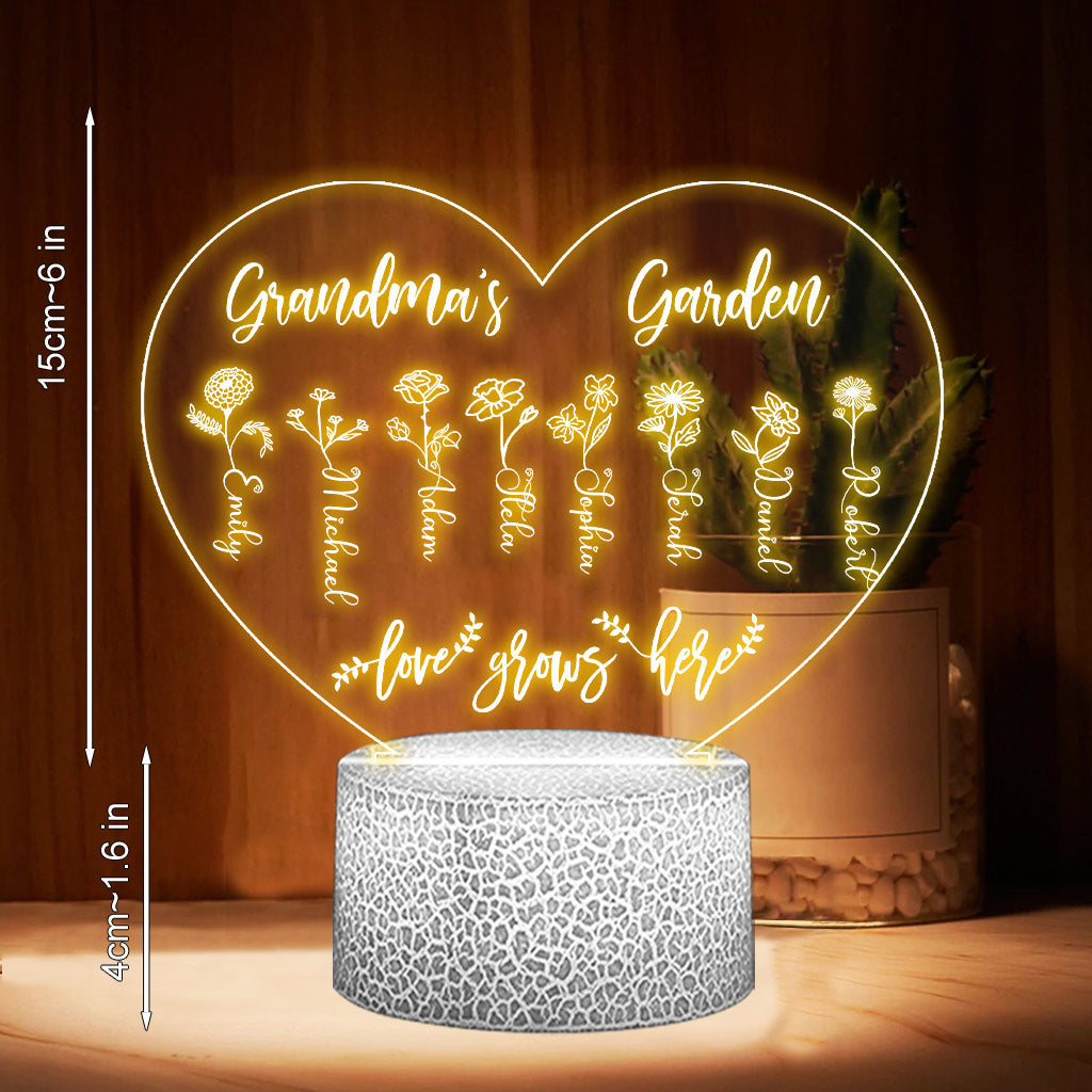 Grandma's Garden - Gift for grandma, mom, aunt, grandpa - Personalized Shaped Plaque Light Base