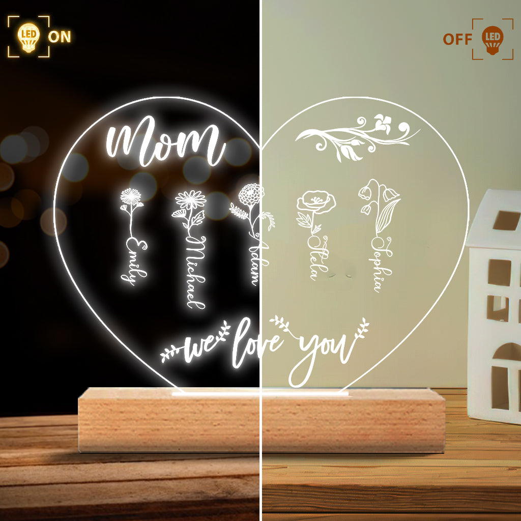 Mom’s Garden - Gift for grandma, mom, aunt, grandpa - Personalized Shaped Plaque Light Base