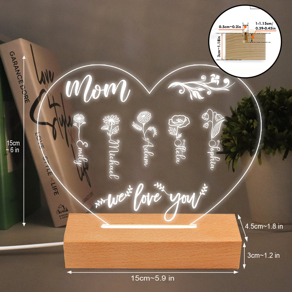 Mom’s Garden - Gift for grandma, mom, aunt, grandpa - Personalized Shaped Plaque Light Base