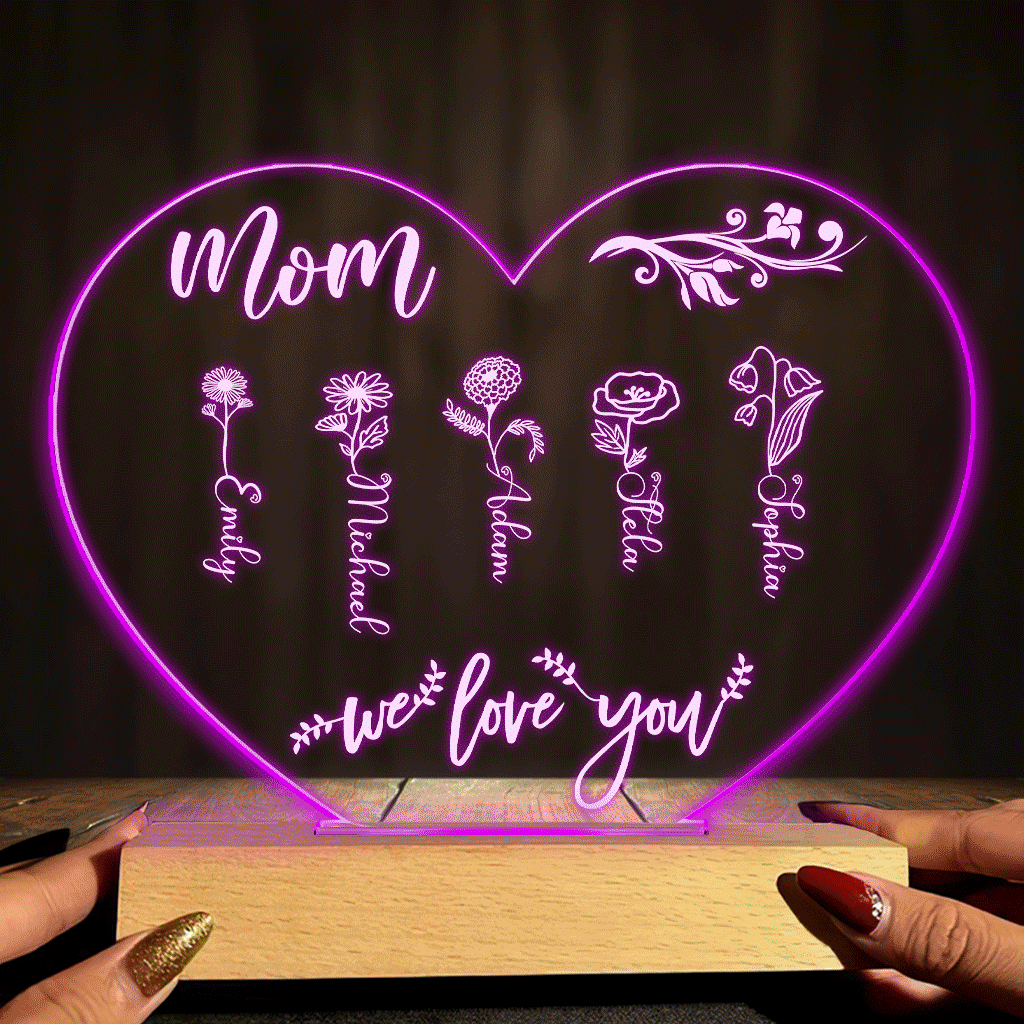 Mom’s Garden - Gift for grandma, mom, aunt, grandpa - Personalized Shaped Plaque Light Base