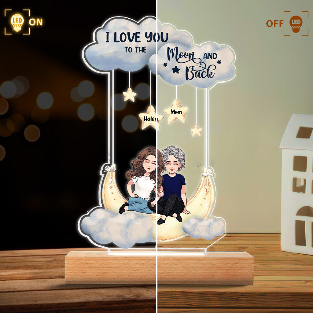 To The Moon And Back - Personalized Mother's Day Mother Shaped Plaque Light Base
