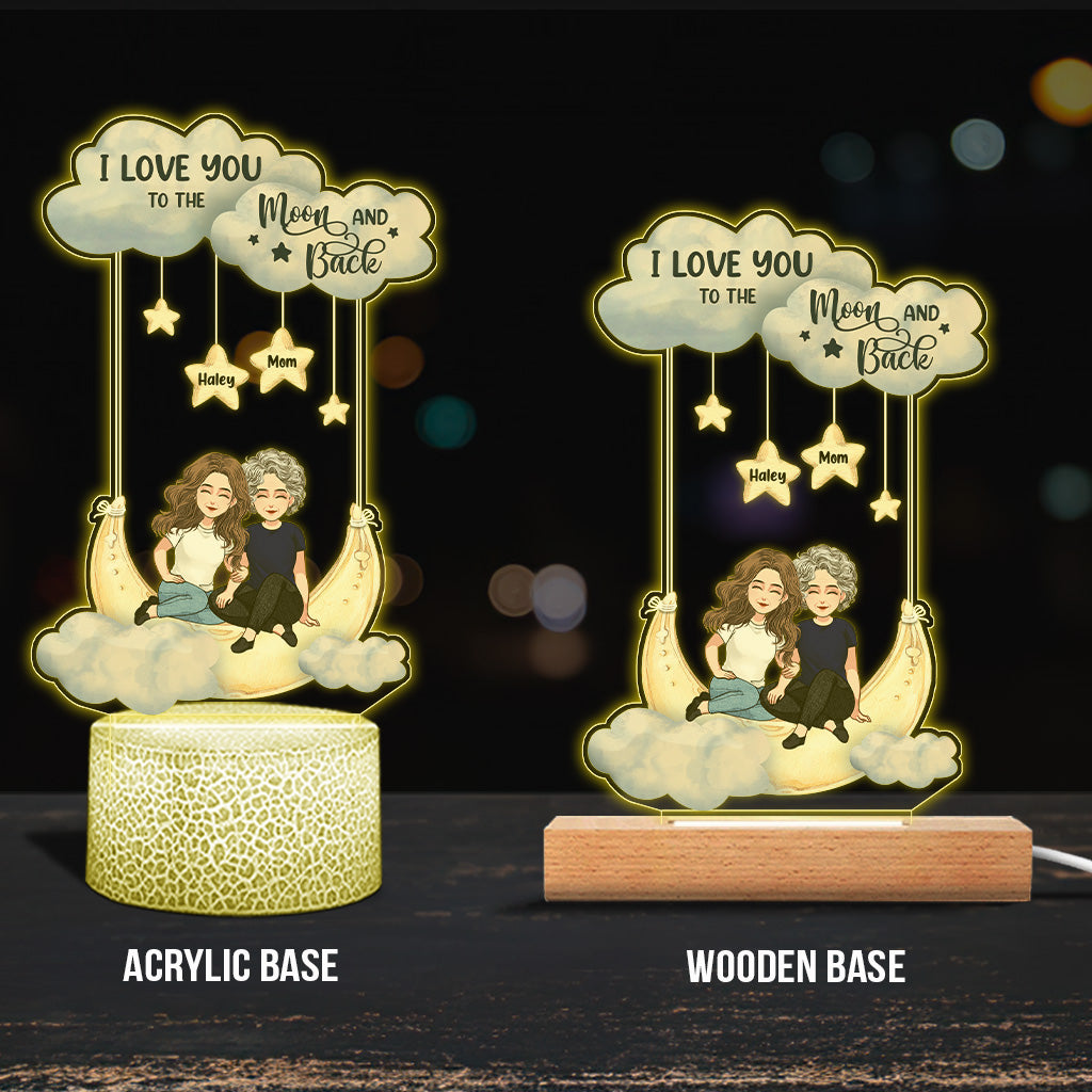 To The Moon And Back - Personalized Mother's Day Mother Shaped Plaque Light Base