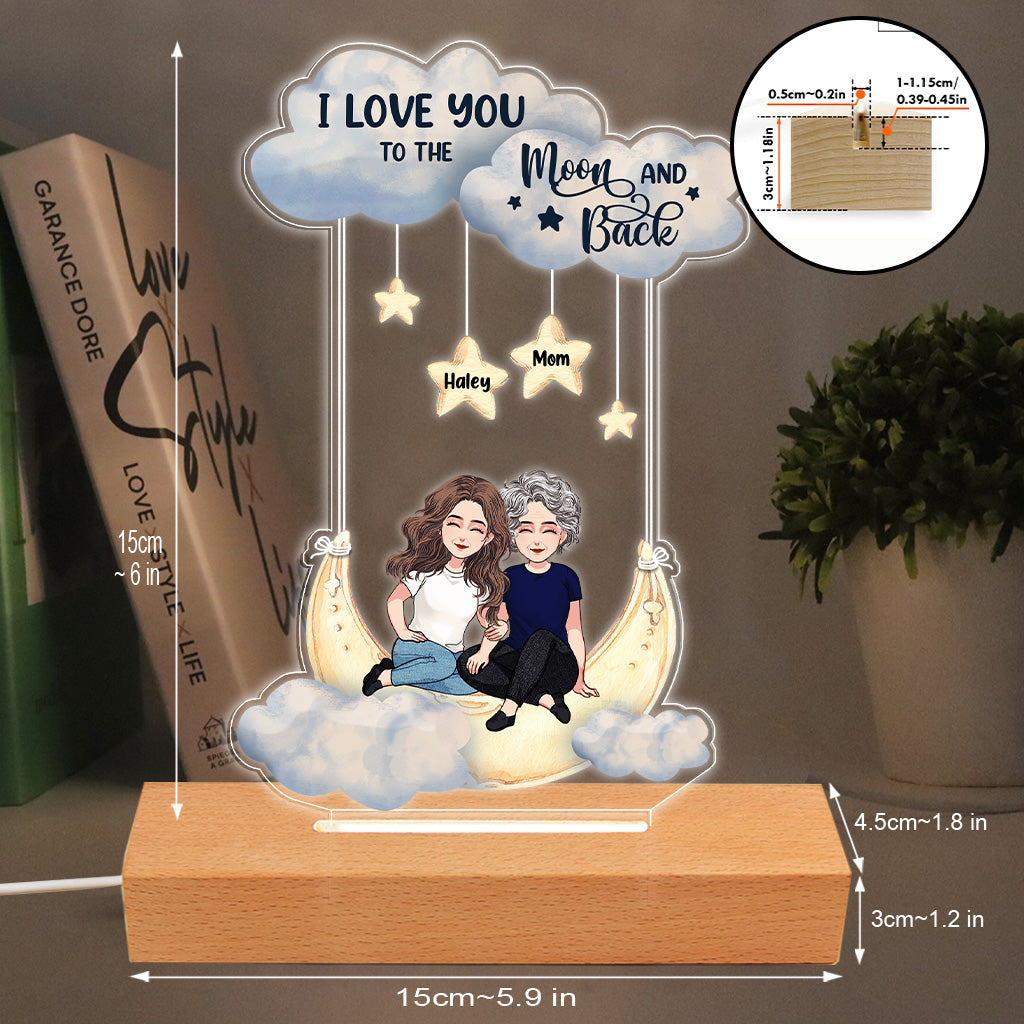 To The Moon And Back - Personalized Mother's Day Mother Shaped Plaque Light Base