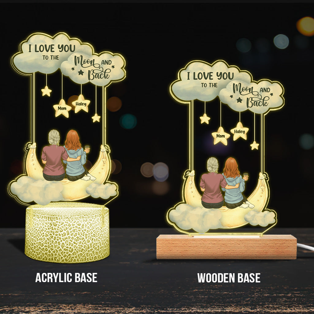 I Love You To The Moon And Back - Personalized Mother's Day Mother Shaped Plaque Light Base