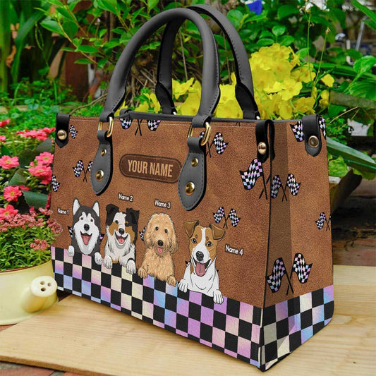 Sac à main en cuir personnalisé Racing Girls And Her Dogs