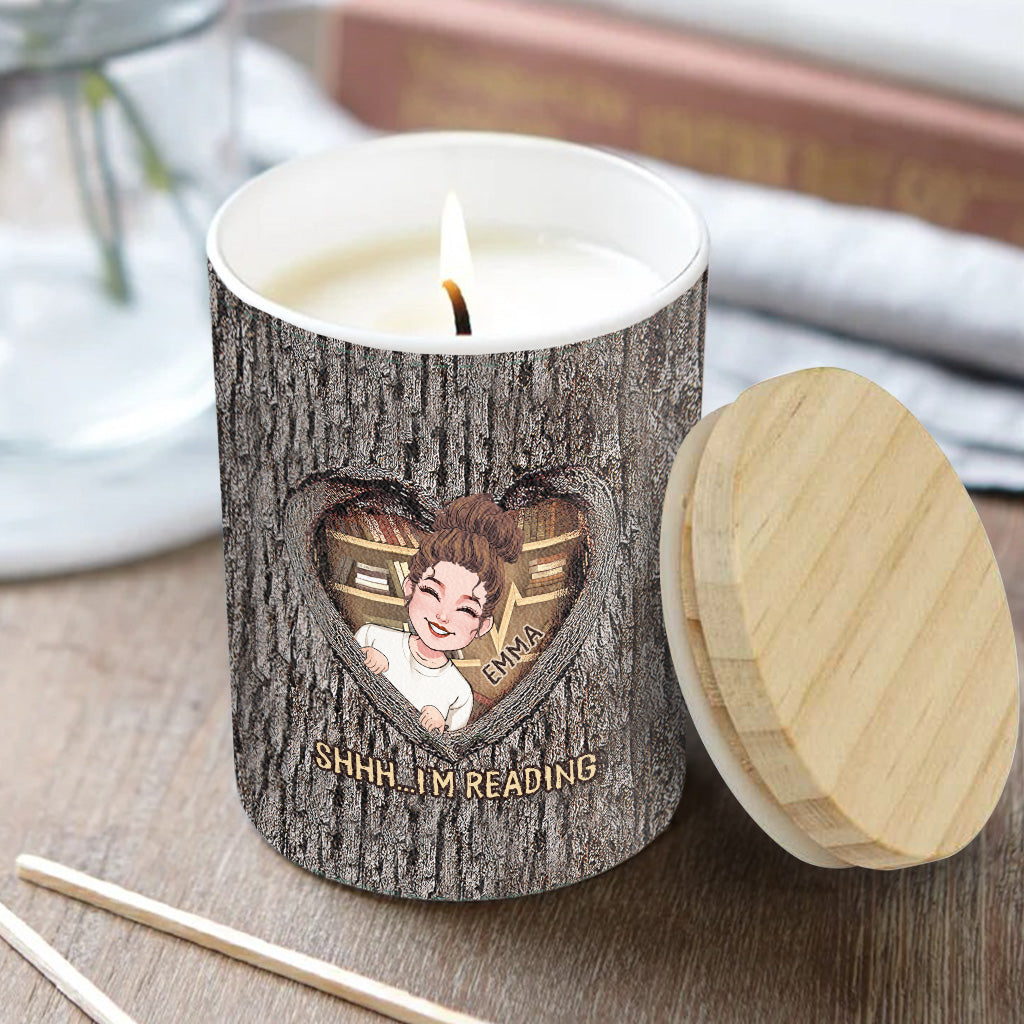 Shhh...I'm Reading - Personalized Book Candle With Wooden Lid