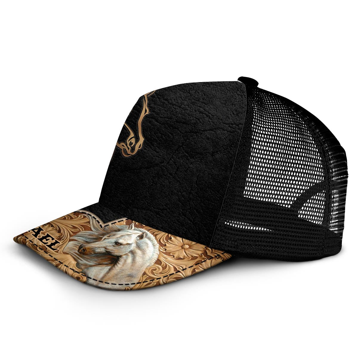 Love Horses - Personalized Horse Trucker Hat (Black Mesh)