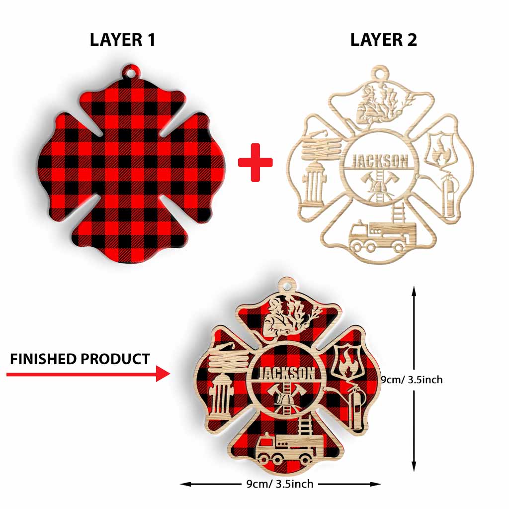 Pompier - Ornement de Noël personnalisé en bois superposé