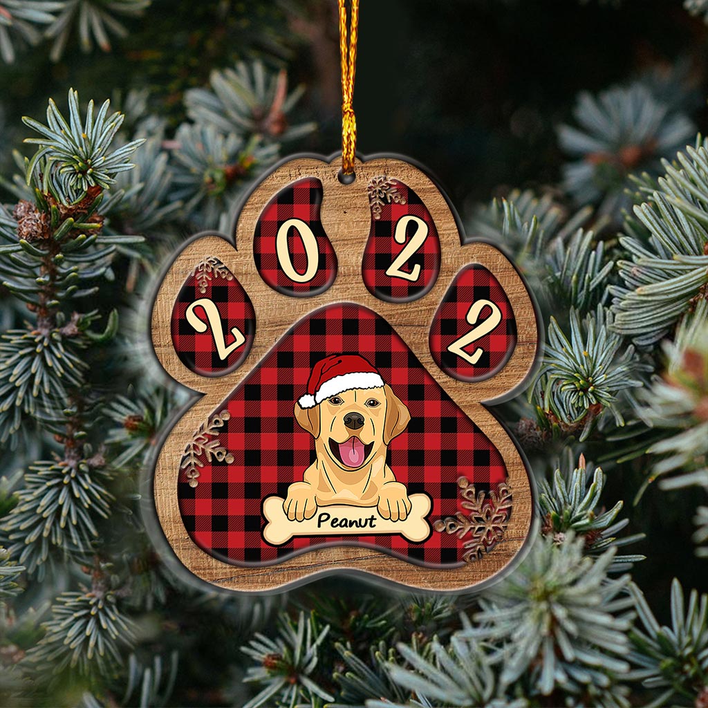 Patte de chien mignonne - Ornement de Noël personnalisé en bois superposé représentant un chien