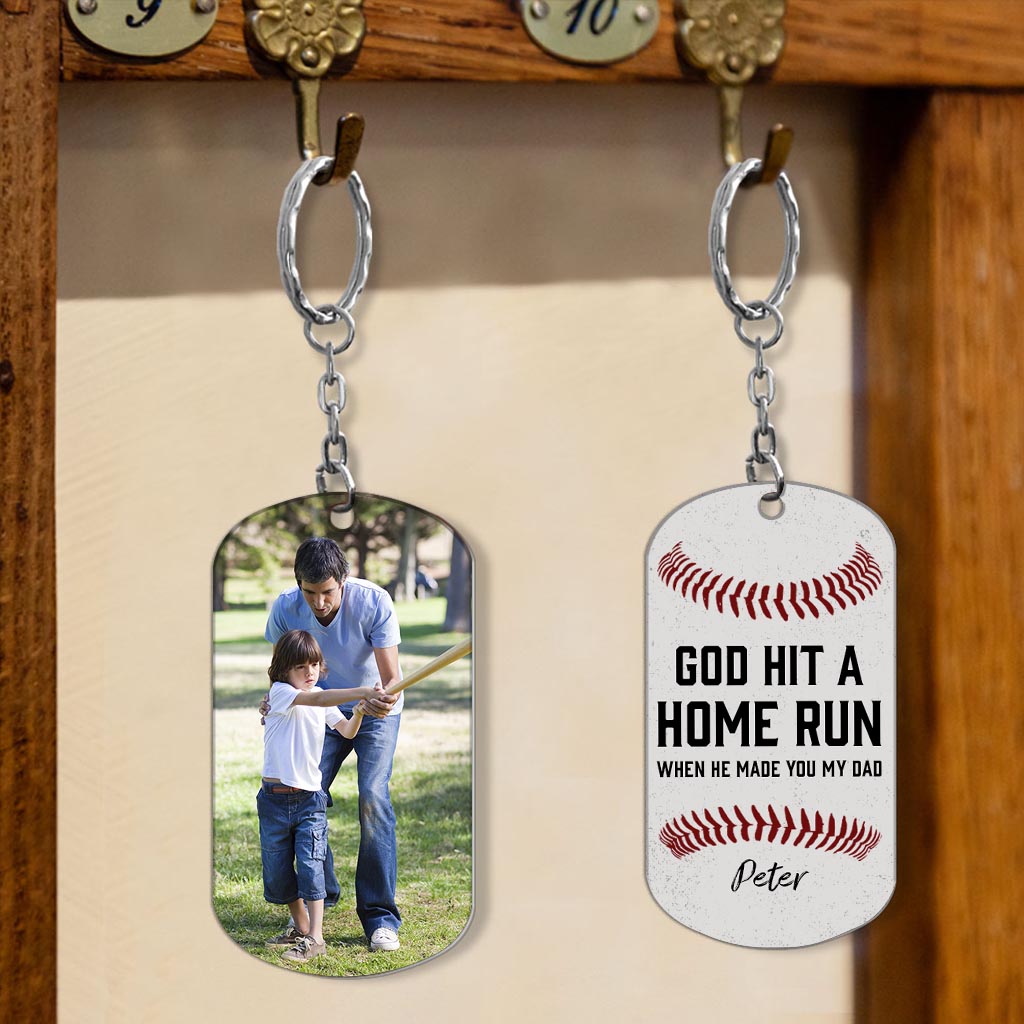 God Hit A Home Run - Personalized Father's Day Father Stainless Steel Keychain
