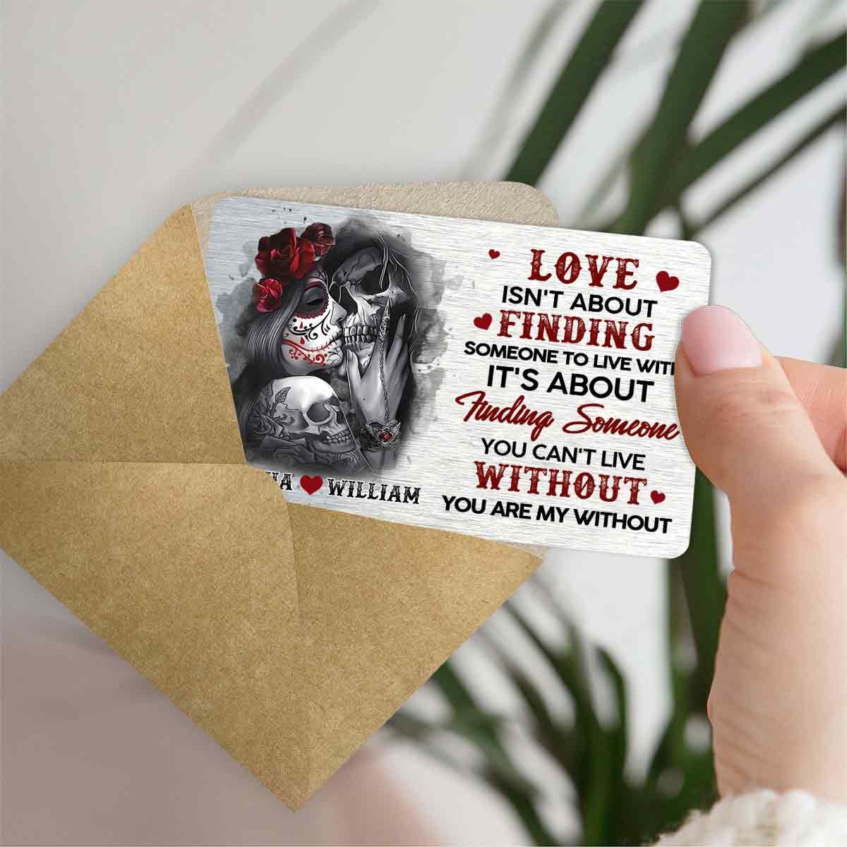 You Are My Without - Personalized Couple Skull Wallet Insert Card