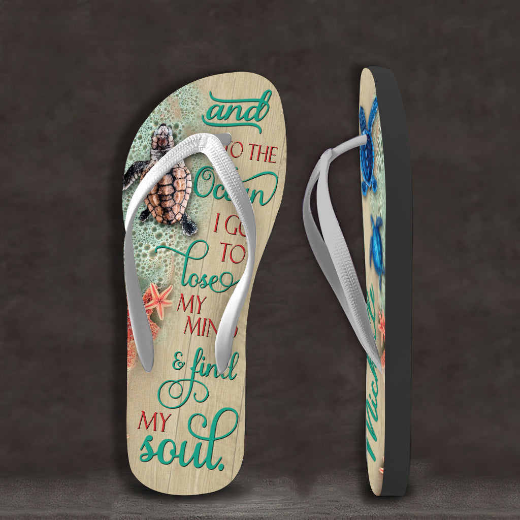To The Ocean - Personalized Turtle Flip Flops