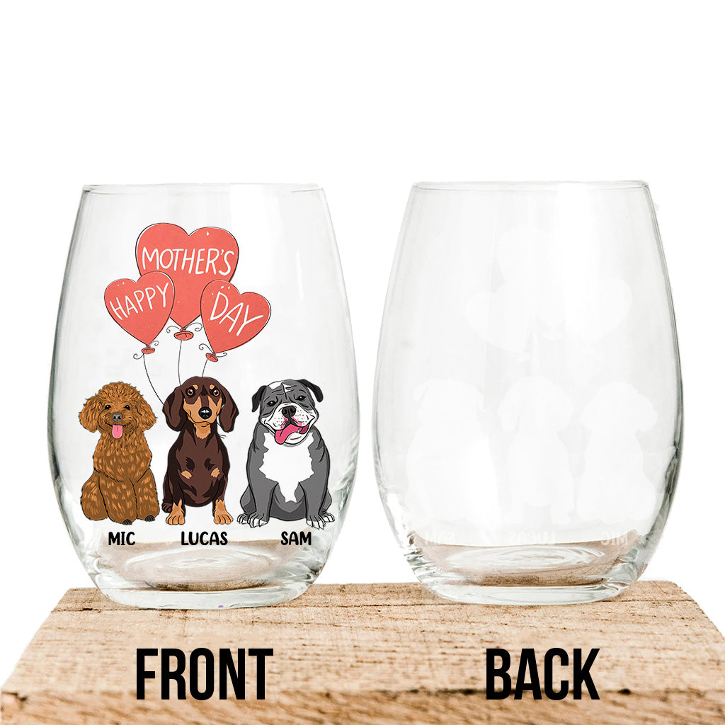 I Love You Mom - Personalized Mother's Day Dog All Over Wine Glass