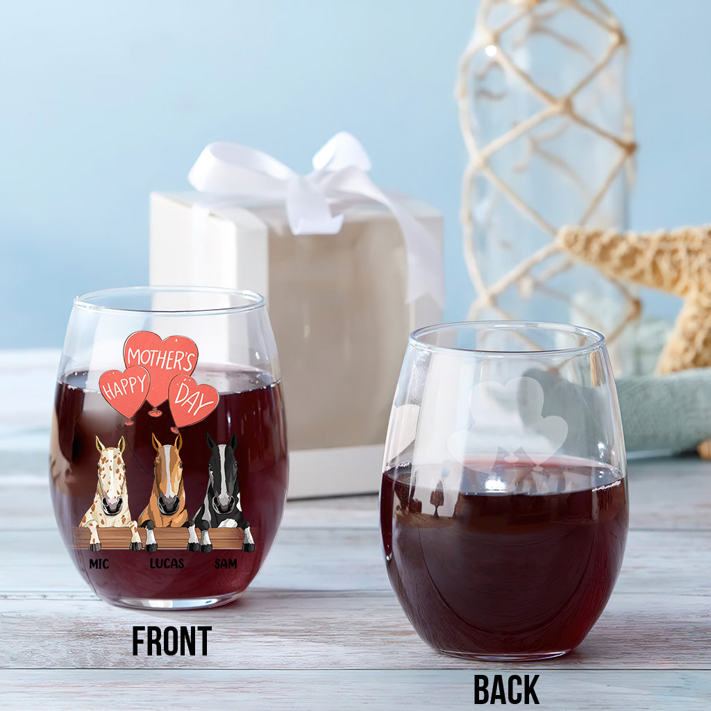 I Love You Mom - Personalized Mother's Day Horse All Over Wine Glass