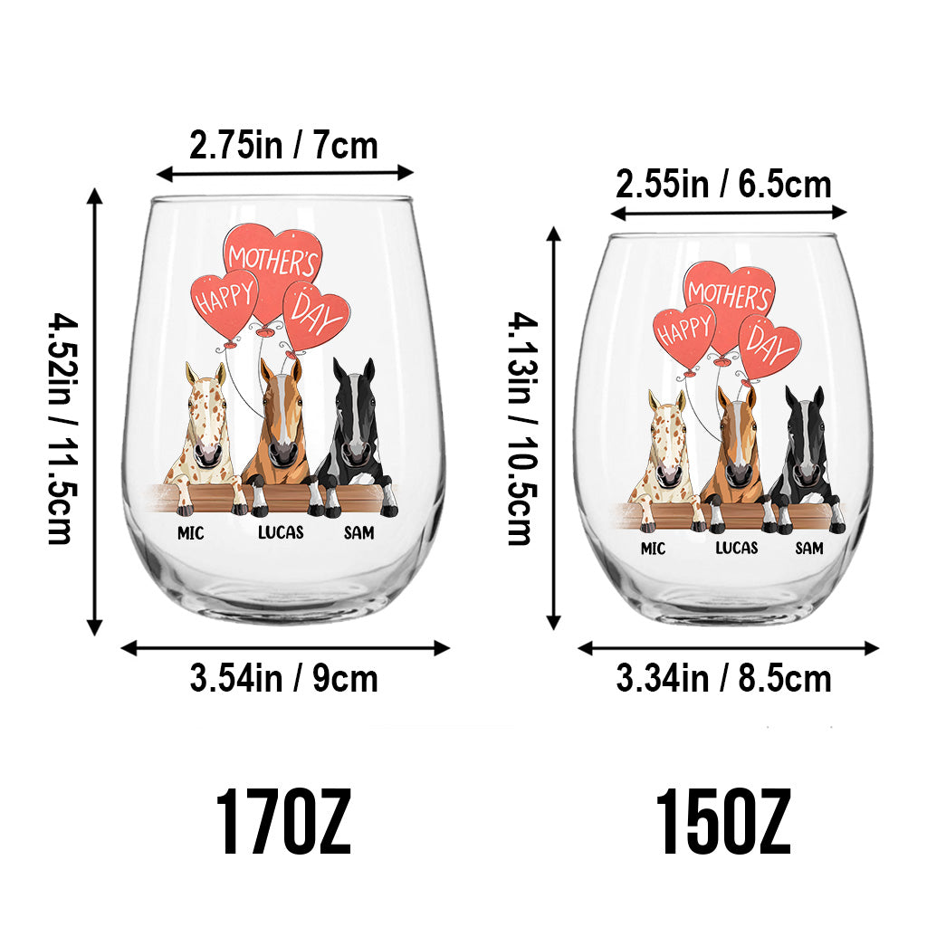 I Love You Mom - Personalized Mother's Day Horse All Over Wine Glass