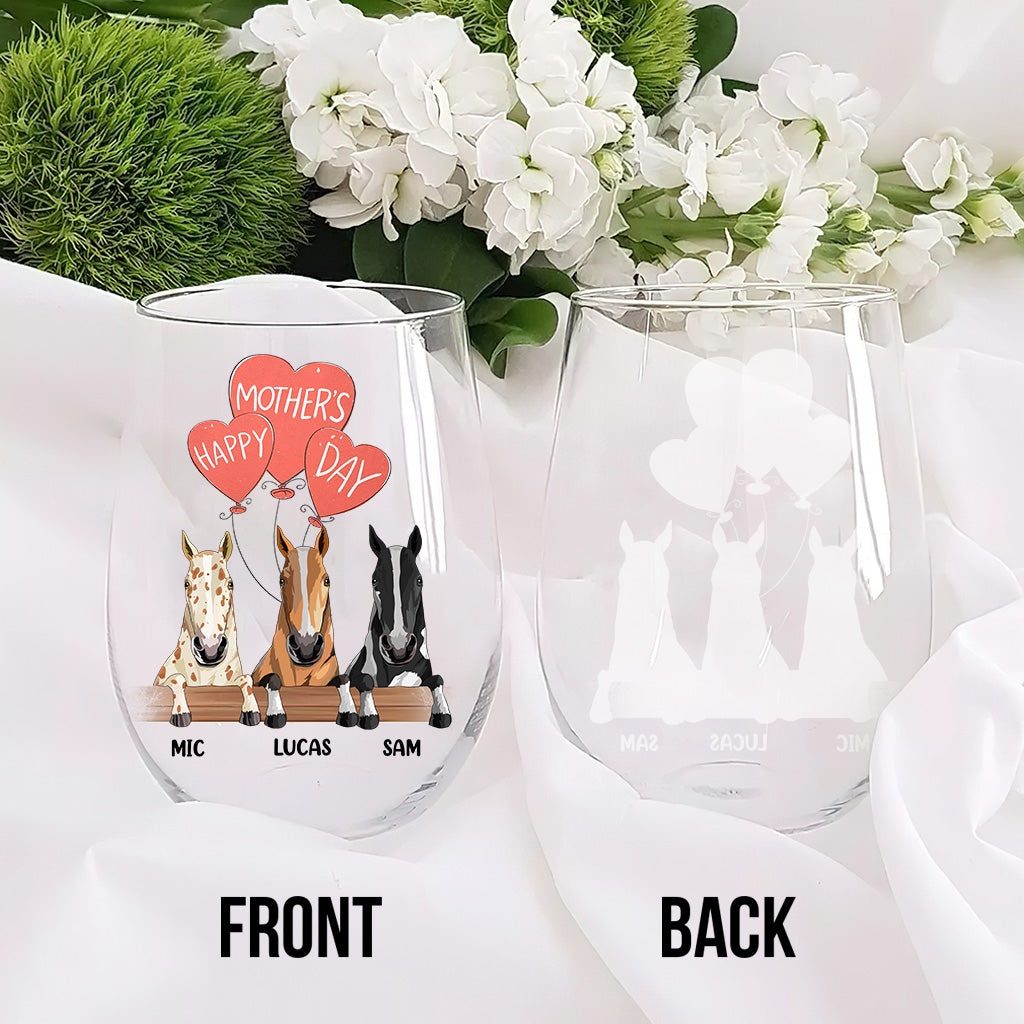 I Love You Mom - Personalized Mother's Day Horse All Over Wine Glass