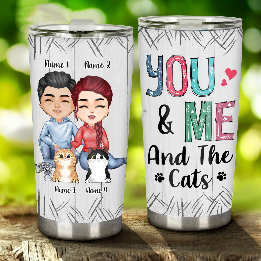 You & Me And The Cats - Personalized Couple Tumbler