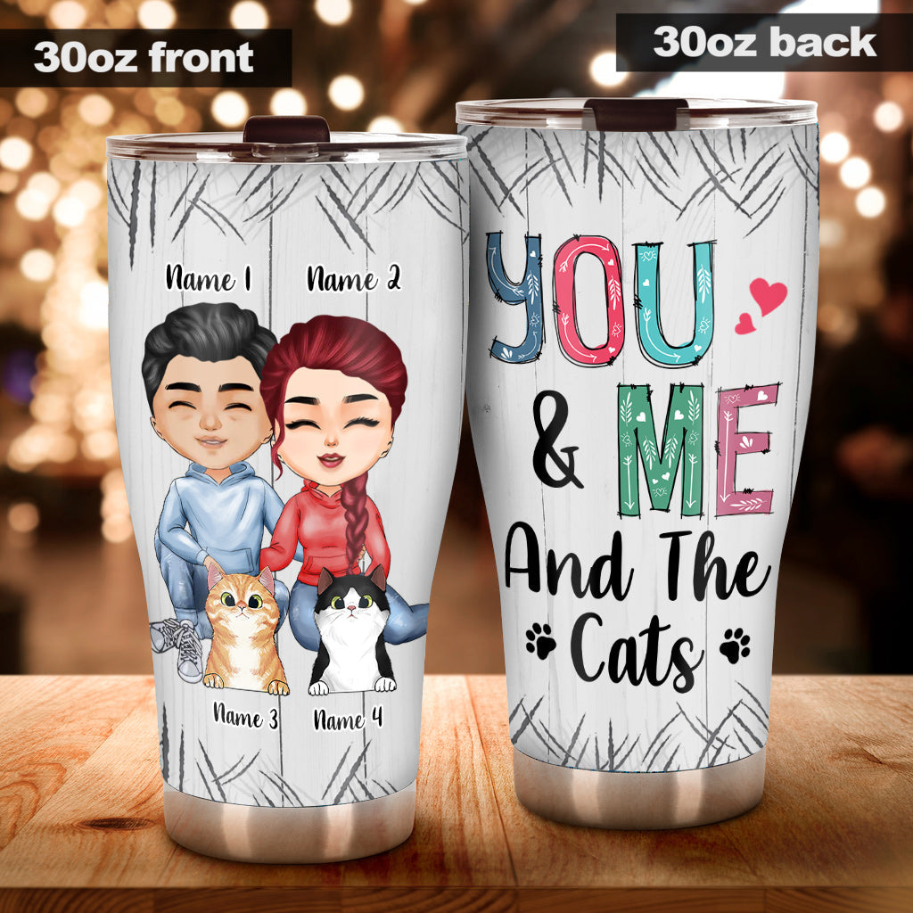 You & Me And The Cats - Personalized Couple Tumbler