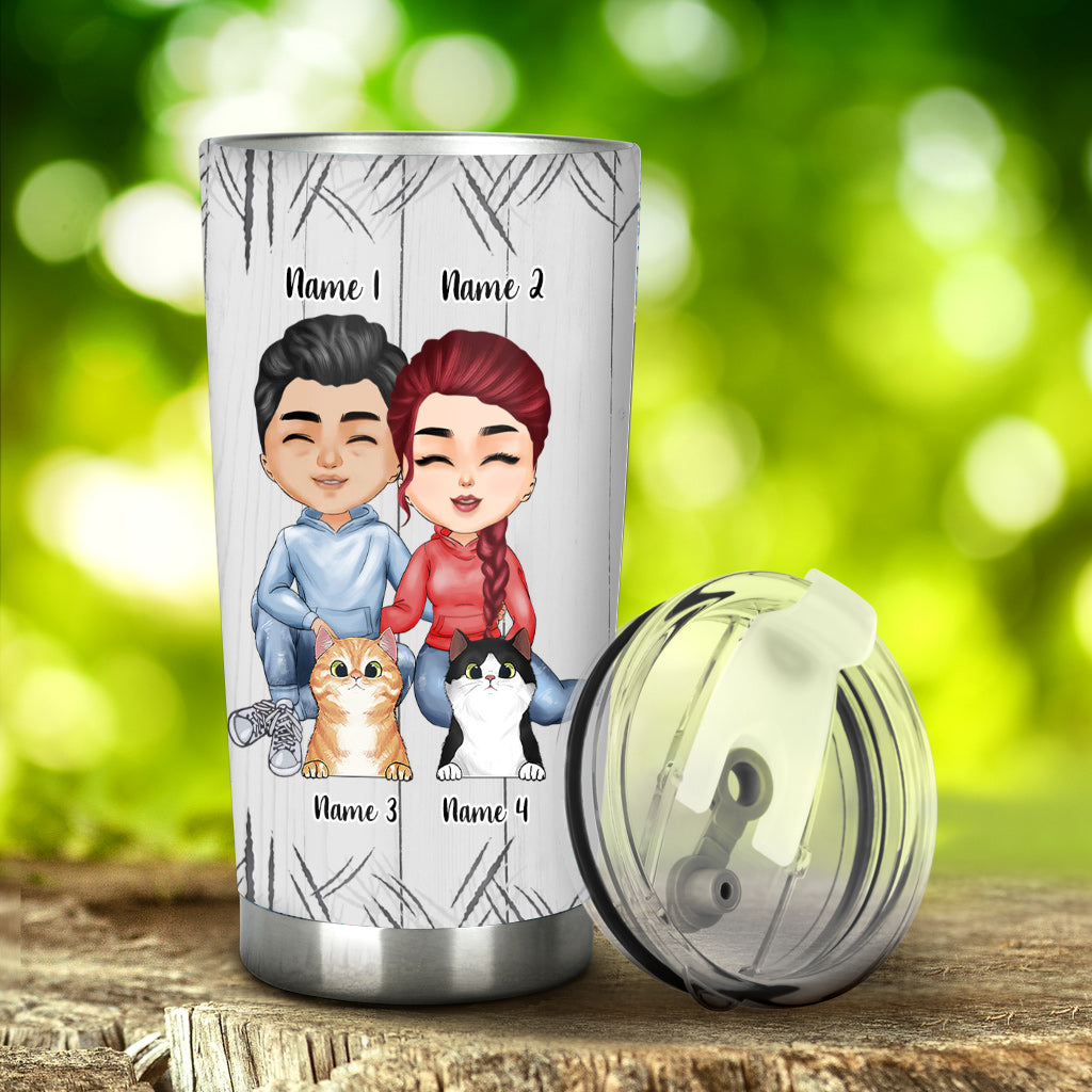 You & Me And The Cats - Personalized Couple Tumbler