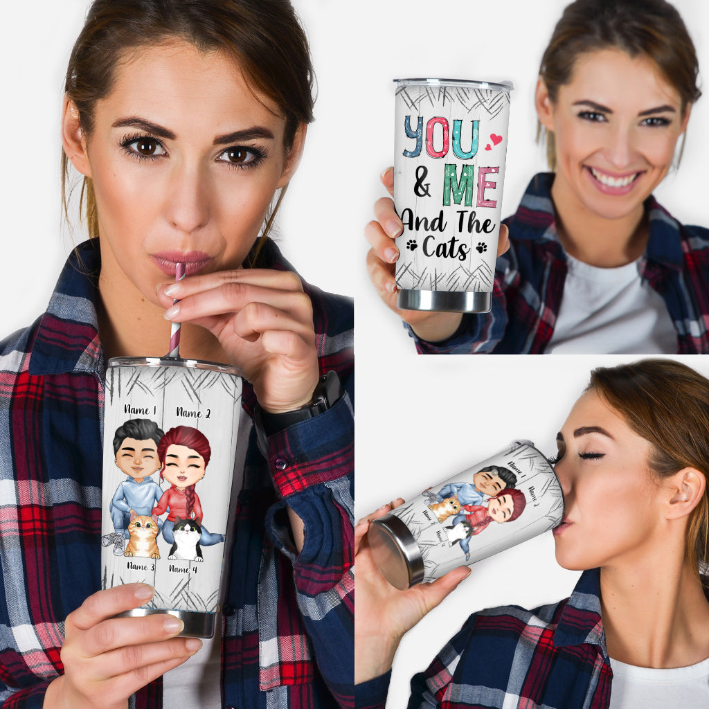 You & Me And The Cats - Personalized Couple Tumbler