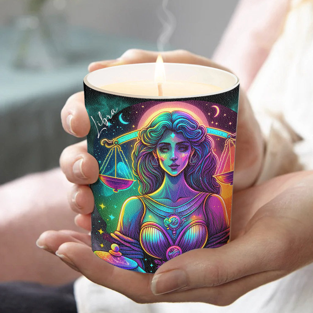 Rainbow Star Sign Galaxy - Personalized Horoscope Candle With Wooden Lid