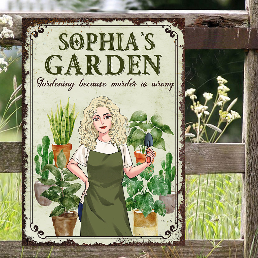 Gardening Because Murder Is Wrong - Personalized Gardening Rectangle Metal Sign