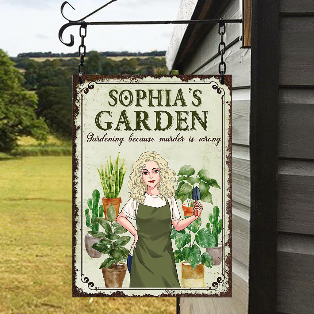 Gardening Because Murder Is Wrong - Personalized Gardening Rectangle Metal Sign
