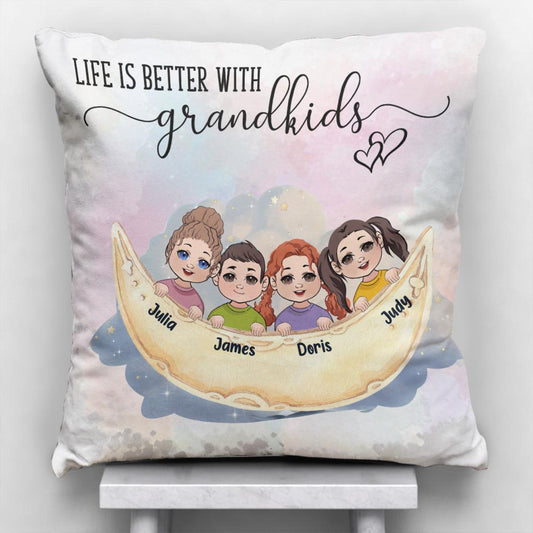 La vie est plus belle avec des petits-enfants - Coussin décoratif personnalisé pour grand-mère