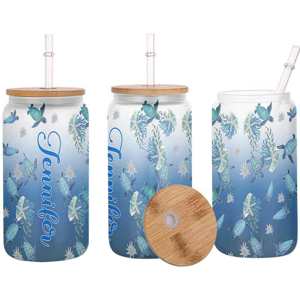 Ombre Ocean - Personalized Turtle Can Glass