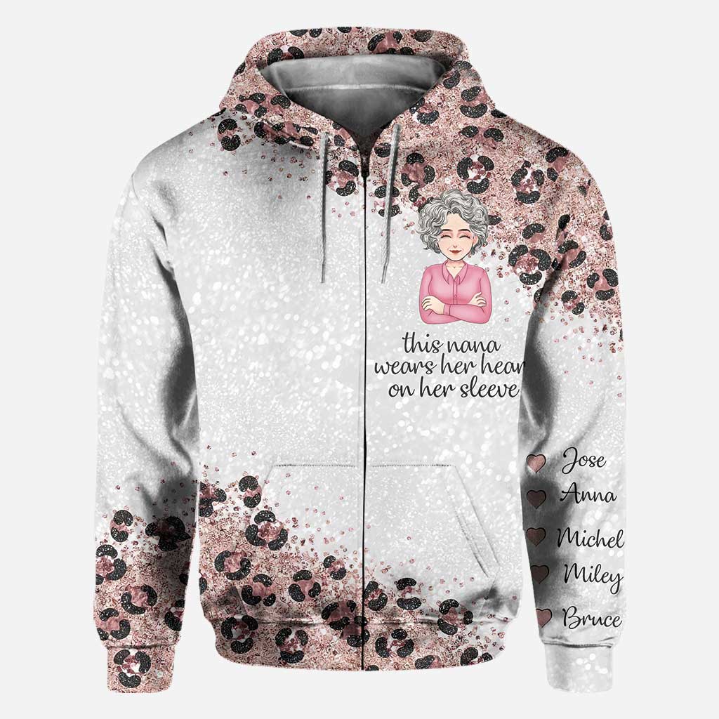 This Nana Wears Her Heart On Her Sleeve - Personalized Mother's Day Grandma All Over T-shirt and Hoodie