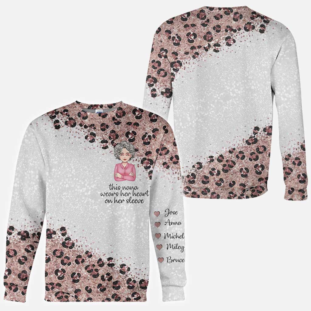 This Nana Wears Her Heart On Her Sleeve - Personalized Mother's Day Grandma All Over T-shirt and Hoodie