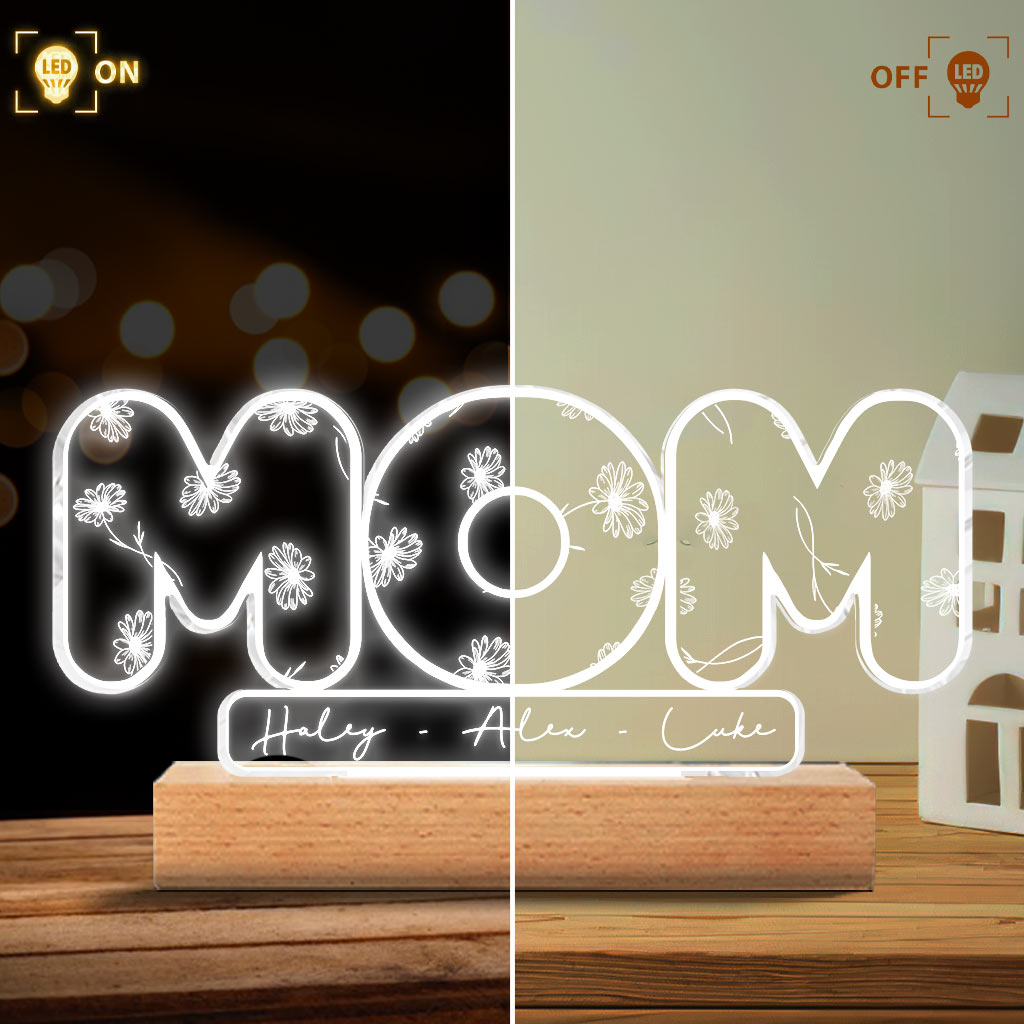 Mom’s Birth Flowers - Personalized Mother's Day Mother Shaped Plaque Light Base