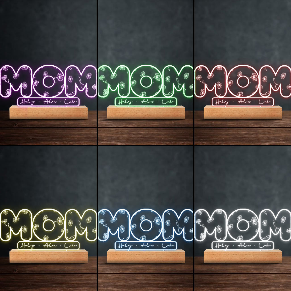 Mom’s Birth Flowers - Personalized Mother's Day Mother Shaped Plaque Light Base