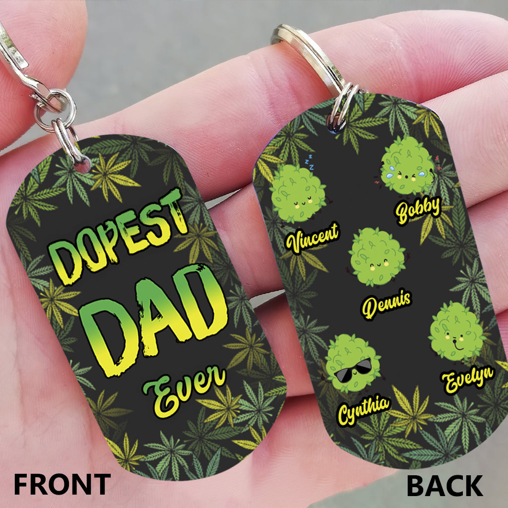 Dopest Dad Ever - Personalized Weed Stainless Steel Keychain