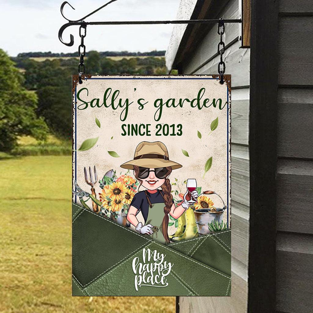 My Happy Place - Personalized Gardening Rectangle Metal Sign