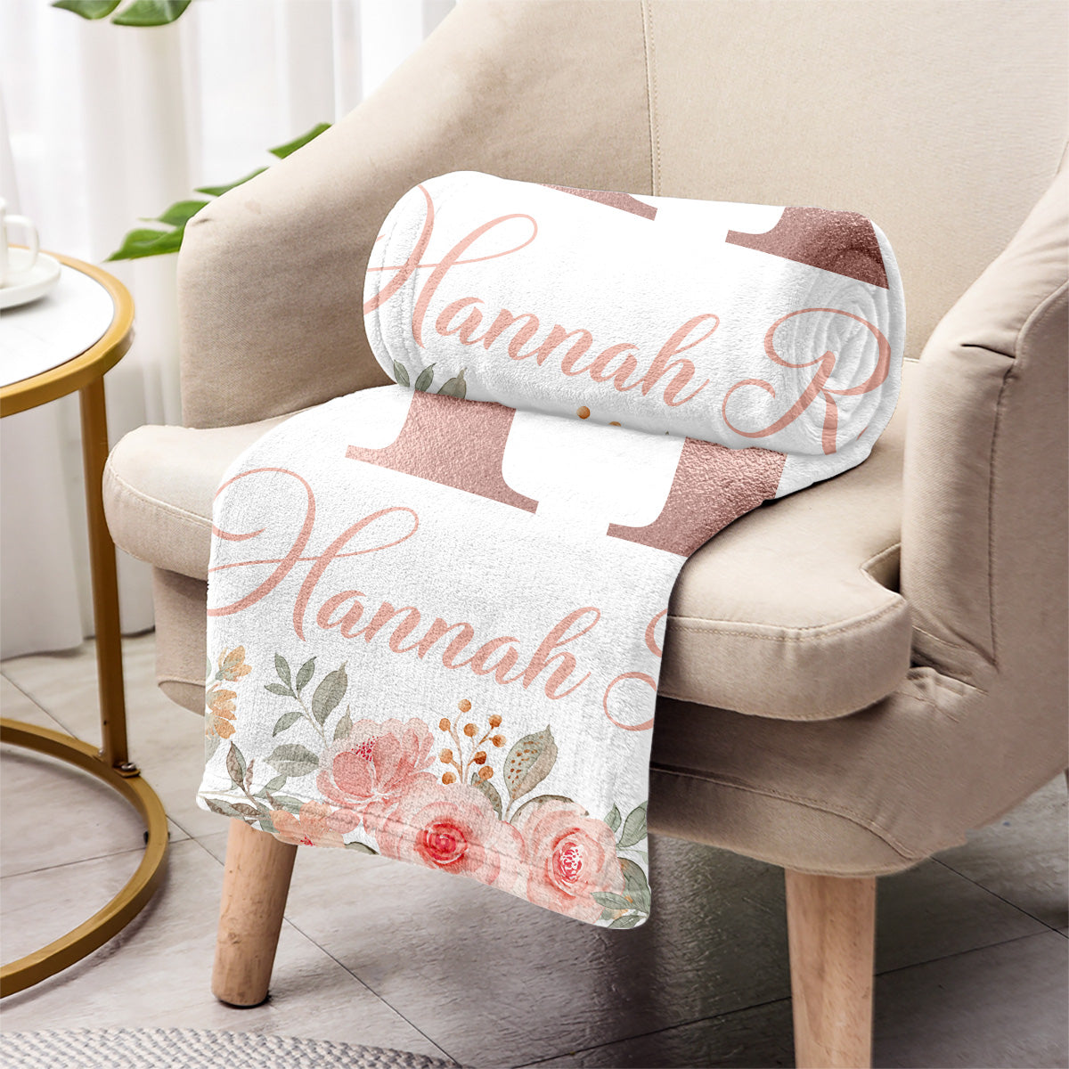 Couverture personnalisée pour nouveau-né avec nom et motif floral