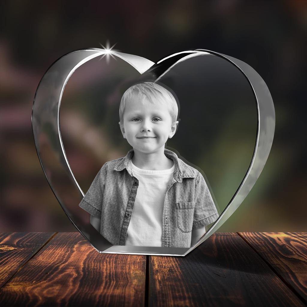 Custom Photo - Personalized grandson Laser Engraving 3D Heart Shaped Crystal Lamp