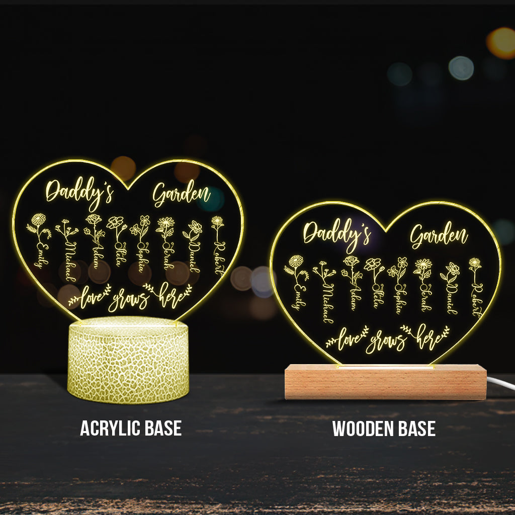 Grandma's Garden - Gift for grandma, mom, aunt, grandpa - Personalized Shaped Plaque Light Base