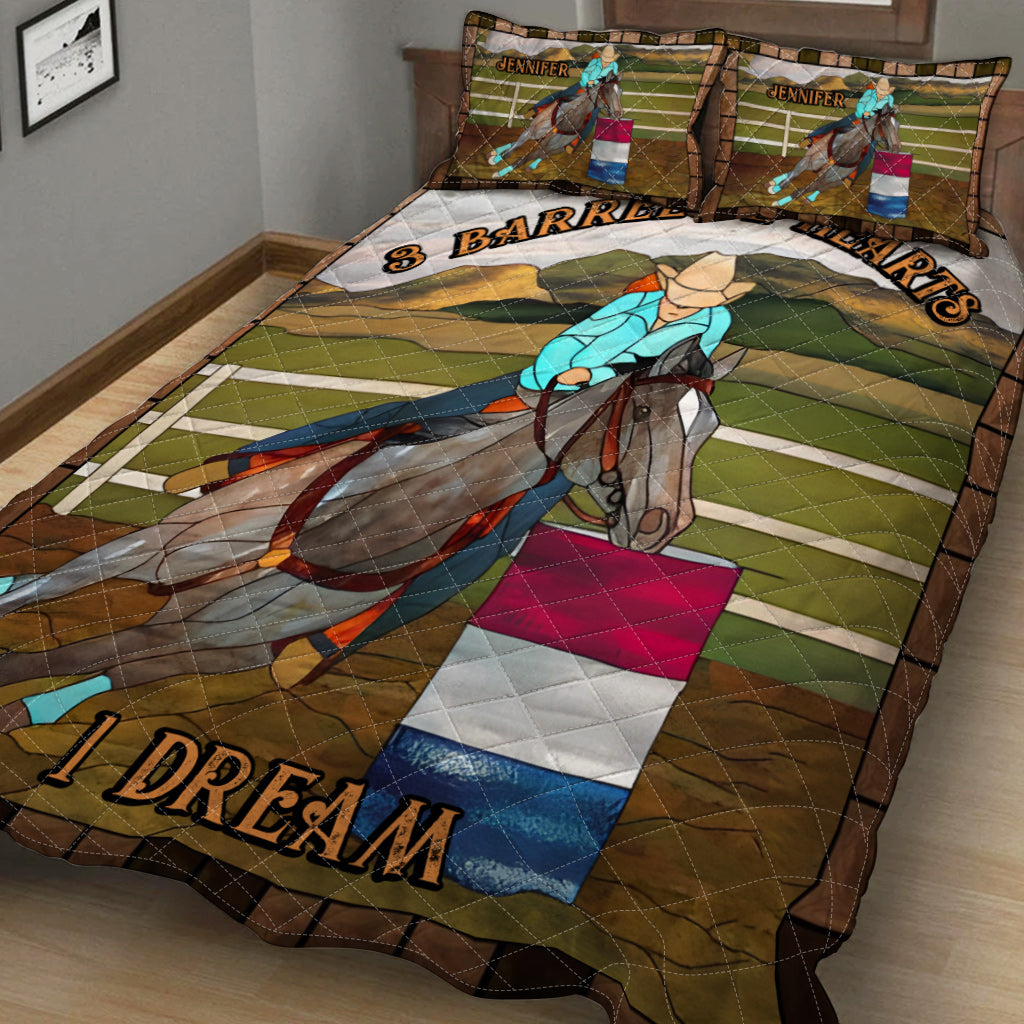 3 Barrels 2 Hearts 1 Dream - Personalized Horse Quilt Set